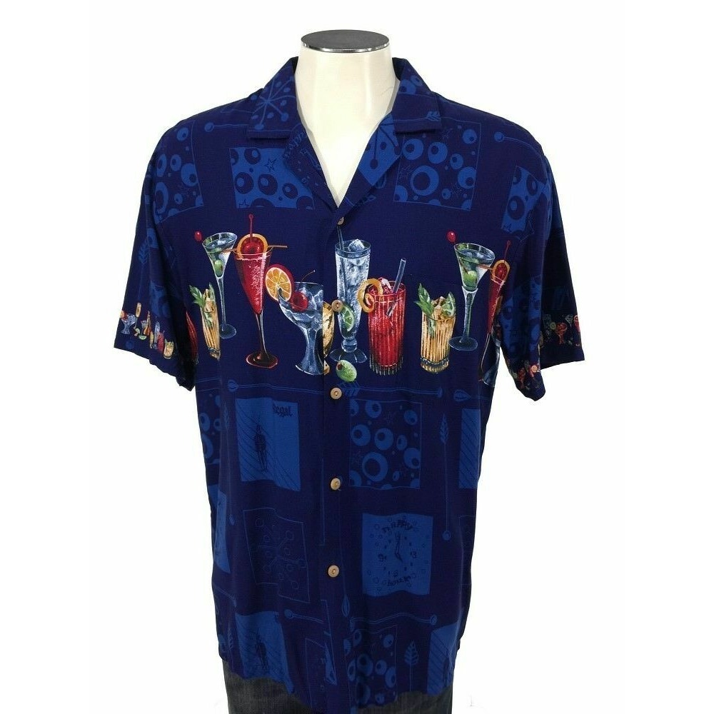 VTG Paradise Found Button Shirt L Hawaiian Beach Drinks Magnum Pi‎ Bar Mens